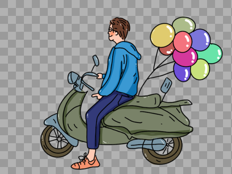 男生骑着车带着气球图片素材免费下载
