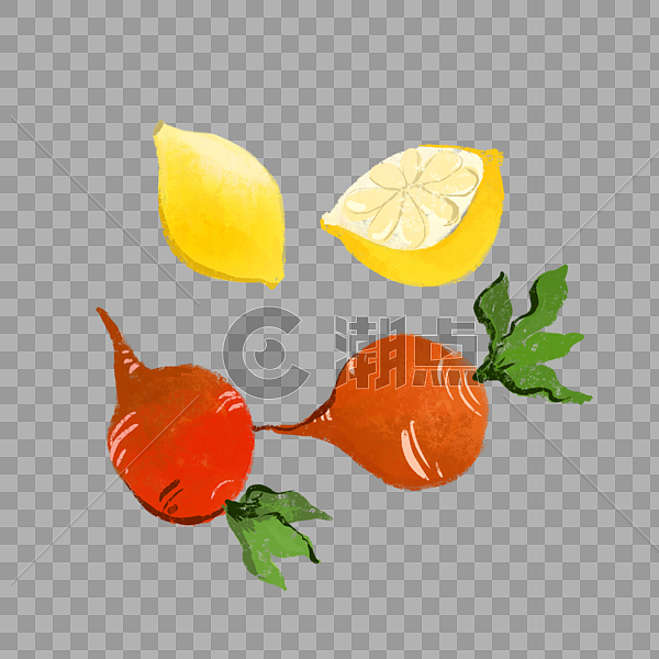 柠檬和甜菜根手绘蔬果素材图片素材免费下载