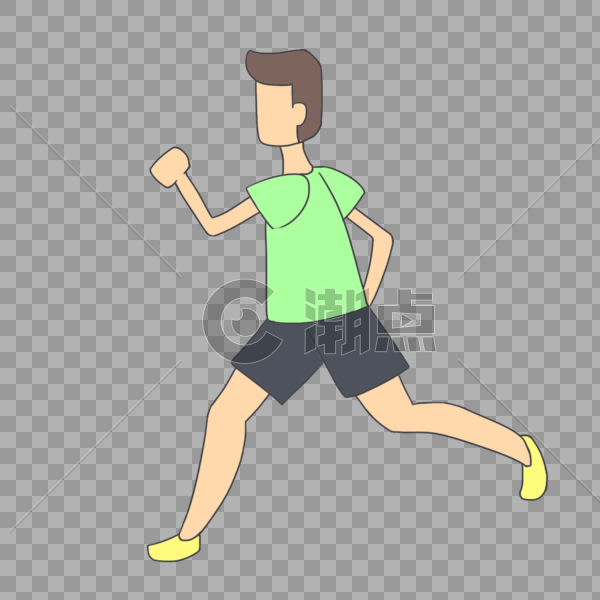 手绘卡通健康跑步的绿衣男图片素材免费下载