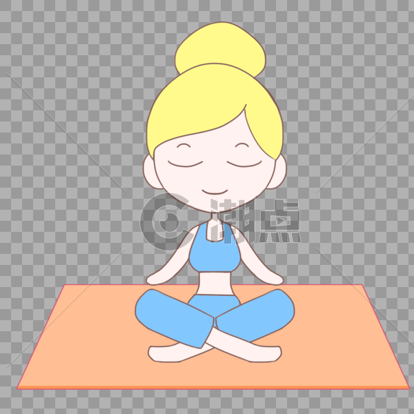 手绘卡通健康坐着冥想练瑜伽图片素材免费下载