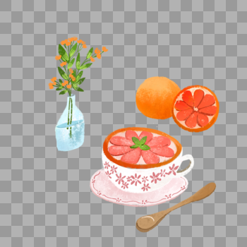 手绘小清新西柚甜品食物插画素材图片素材免费下载