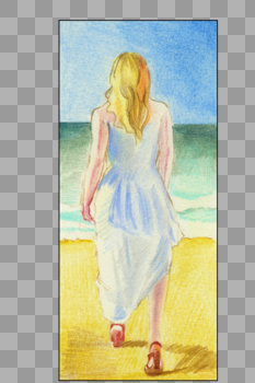 夏日沙滩美女背影图片素材免费下载