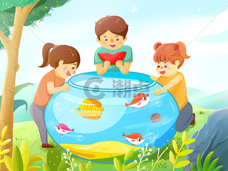 暑期夏日玩鱼图片素材免费下载