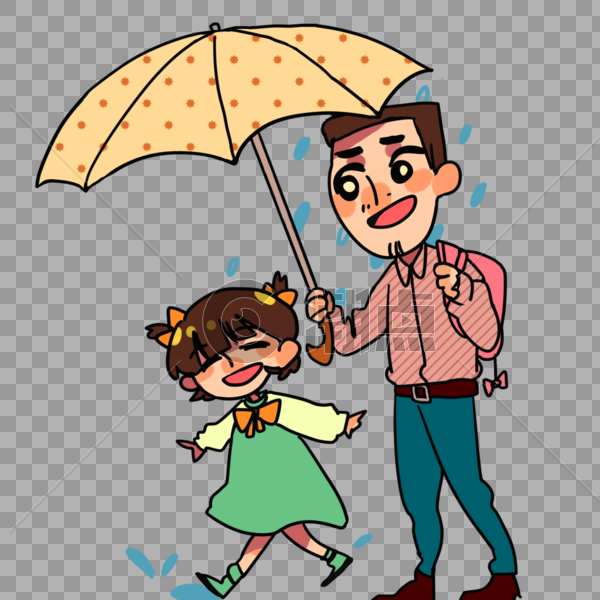 雨天给女儿撑伞的父亲图片素材免费下载