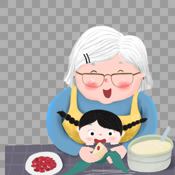 教孩子包粽子的老奶奶图片素材免费下载