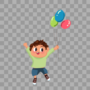 拿着气球跳起来的男孩图片素材免费下载