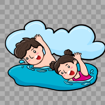 夏日一起游泳的父女图片素材免费下载