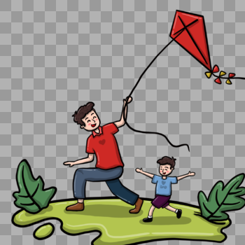 夏日奔跑放风筝的父子图片素材免费下载