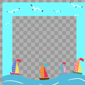 手绘帆船海鸥装饰边框图片素材免费下载