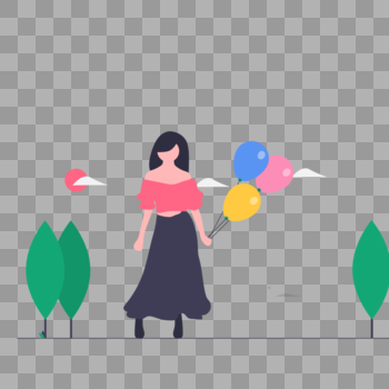 手拿气球的美女图标免抠矢量插画素材图片素材免费下载