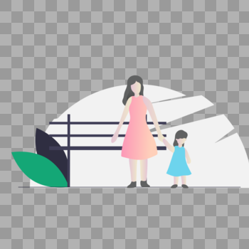 母女牵手走路图标免抠矢量插画素材图片素材免费下载