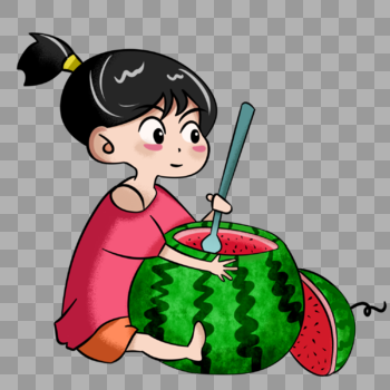 抱着西瓜吃的小女孩图片素材免费下载