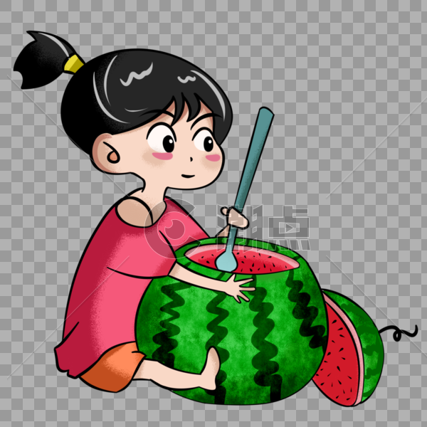 抱着西瓜吃的小女孩图片素材免费下载