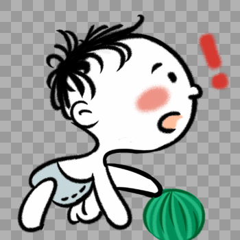 玩西瓜皮球的小婴儿简笔画图片素材免费下载
