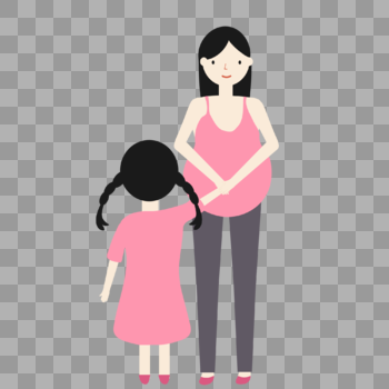 女儿在摸二胎妈妈的孕肚图片素材免费下载