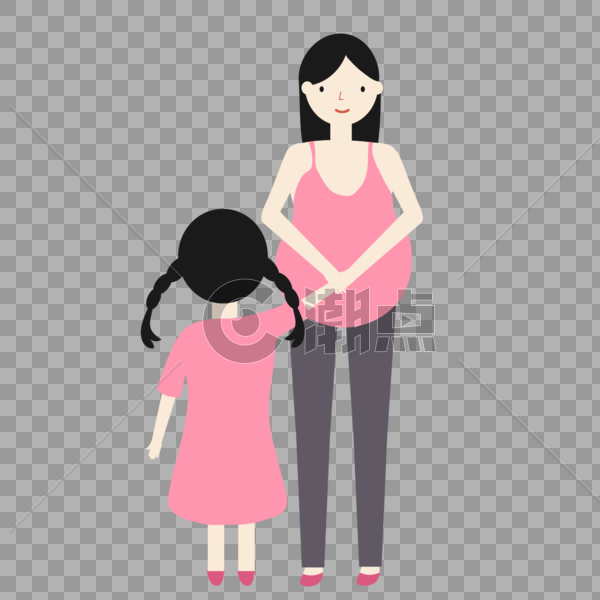 女儿在摸二胎妈妈的孕肚图片素材免费下载