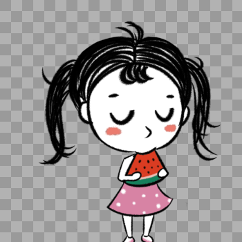 吃西瓜的小女孩简笔画手绘图片素材免费下载