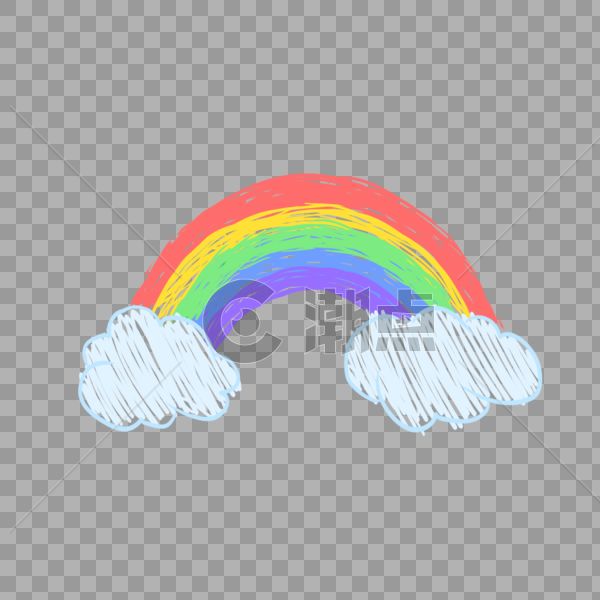 铅笔涂鸦彩虹云朵PNG图片素材免费下载