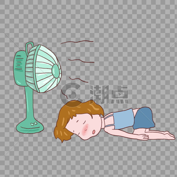 夏天吹电风扇的女孩图片素材免费下载