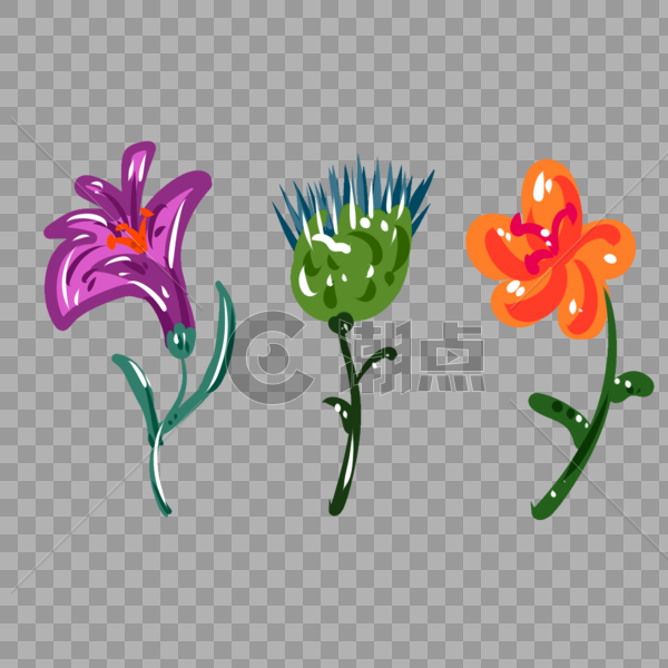 手绘紫色野花花卉元素图片素材免费下载