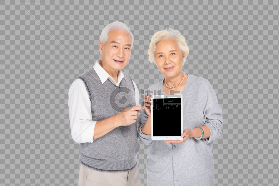 老年夫妻拿着平板电脑图片素材免费下载