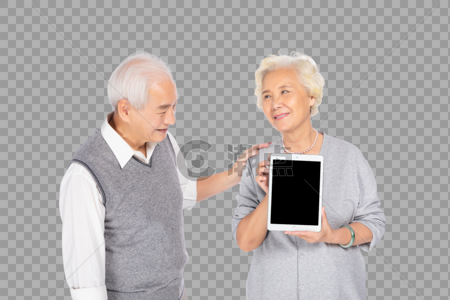 老年夫妻拿着平板电脑图片素材免费下载