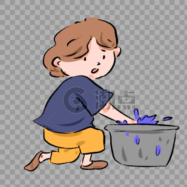 手绘女生做家务洗衣服漫画元素图片素材免费下载