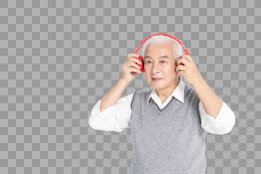 老年人戴着耳麦图片素材免费下载