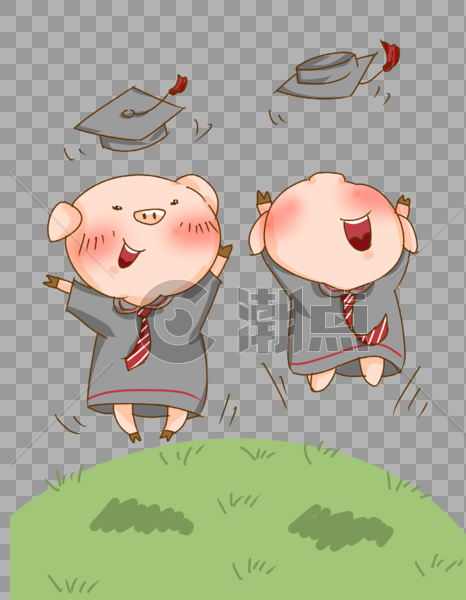 原创毕业季猪猪抛博士帽插画PNG图片素材免费下载
