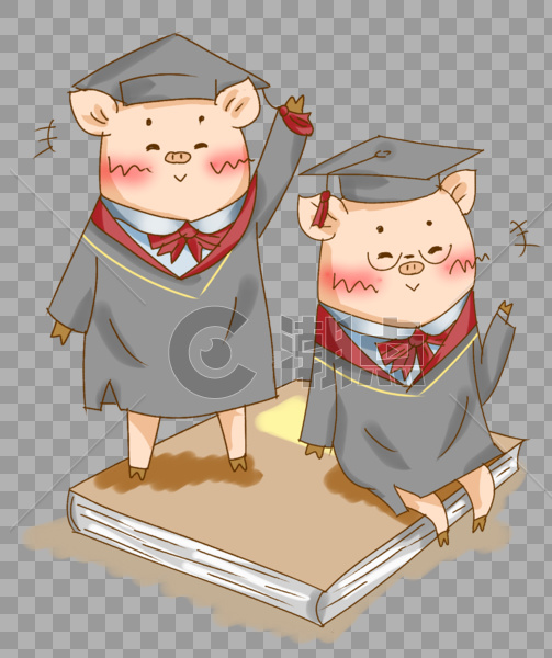 原创毕业季大合影猪猪插画PNG图片素材免费下载