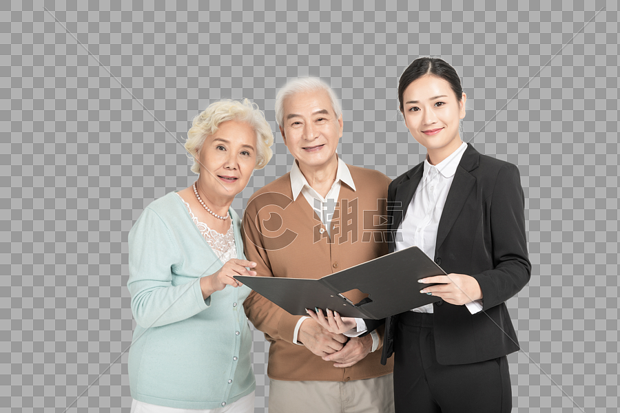 老年夫妻与保险顾问图片素材免费下载