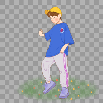 夏天在草坪上穿着短袖戴着帽子跳舞的小男孩图片素材免费下载
