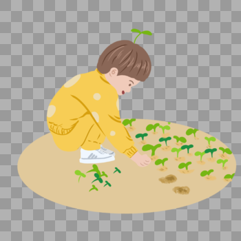 种小植物的小男孩图片素材免费下载