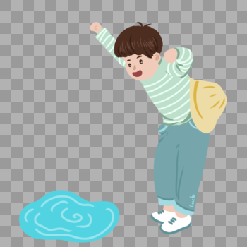 正在踩水玩耍的小男孩图片素材免费下载