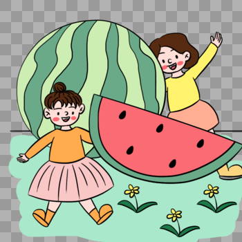 清新绿色夏季吃西瓜场景图片素材免费下载
