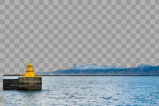 冰岛北冰洋大海雪山海岛黄色灯塔图片素材免费下载