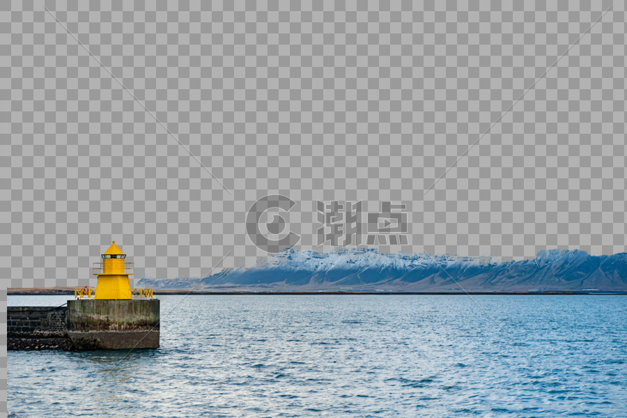 冰岛北冰洋大海雪山海岛黄色灯塔图片素材免费下载