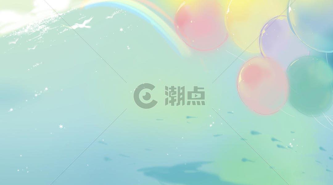 气球海面彩虹之地图片素材免费下载