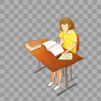 教室看书的女孩插画图片素材免费下载