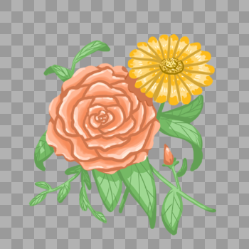 手绘黄色蔷薇花元素图片素材免费下载
