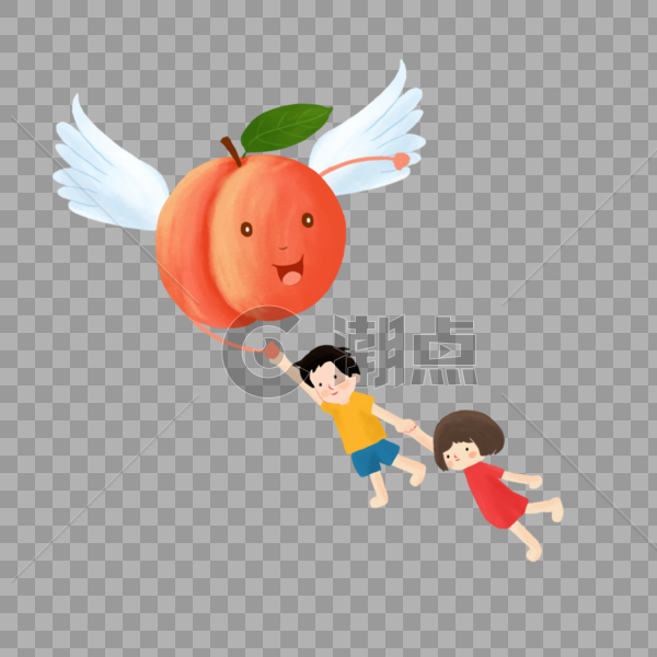 长翅膀的桃子和儿童图片素材免费下载
