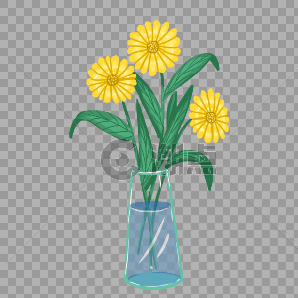 手绘黄色菊花花盆花卉元素图片素材免费下载