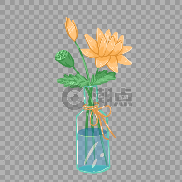 手绘黄色荷花花瓶花卉元素图片素材免费下载
