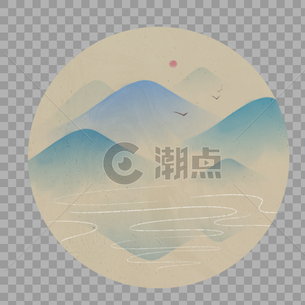 中国风山水夕阳风景插画图片素材免费下载