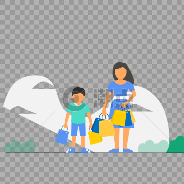 母子购物图标免抠矢量插画素材图片素材免费下载