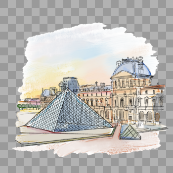 卢浮宫手绘图片素材免费下载