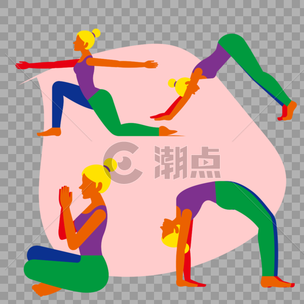 四个女性为了健康在瑜伽垫上进行瑜伽训练图片素材免费下载