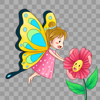 蝴蝶姑娘与花朵图片素材免费下载