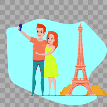 情侣在法国旅行埃菲尔铁塔前合照图片素材免费下载