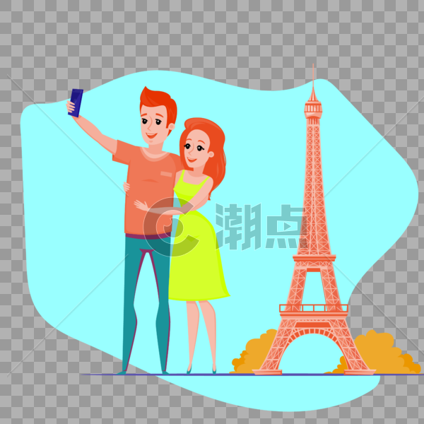 情侣在法国旅行埃菲尔铁塔前合照图片素材免费下载
